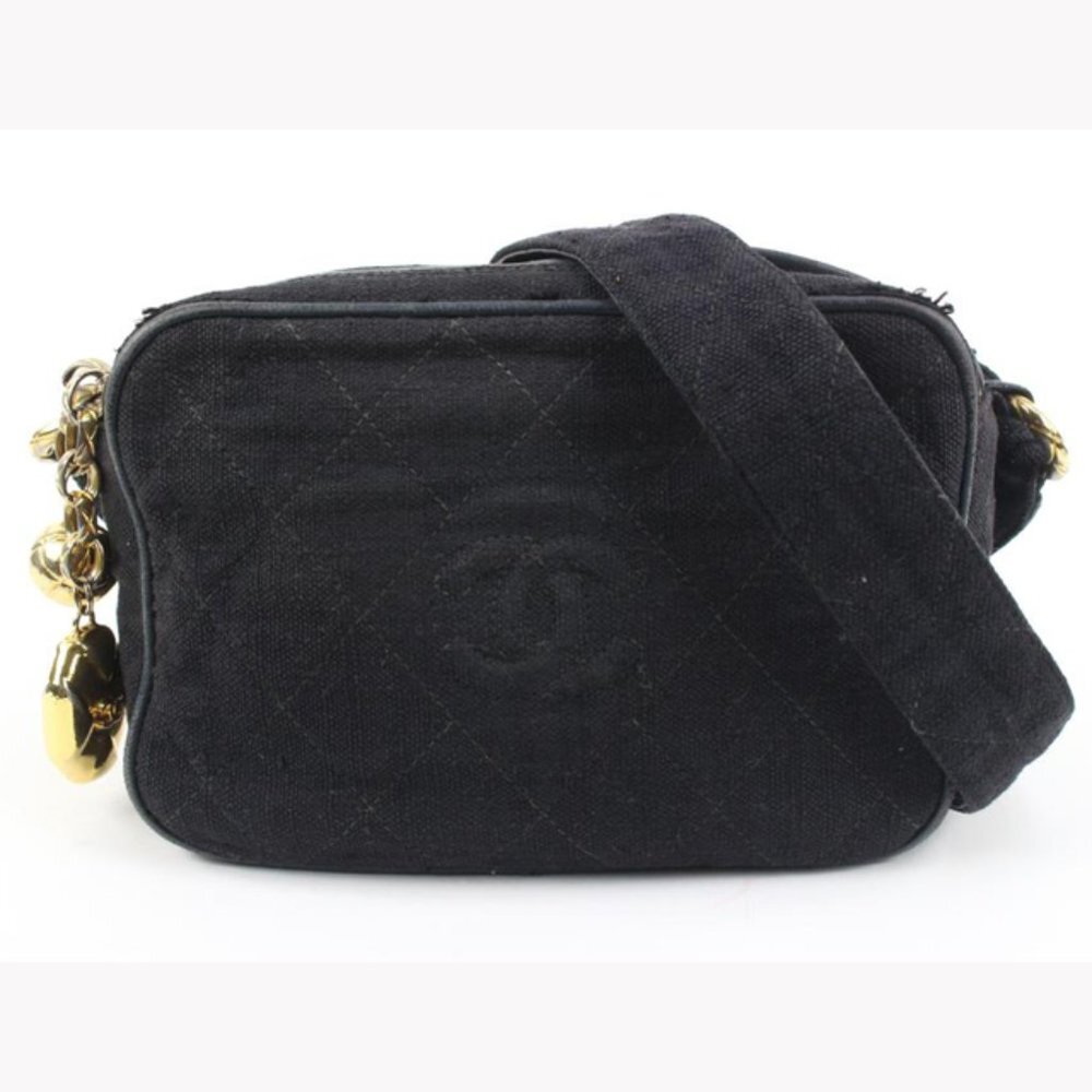 Chanel Ultra Rare Black Woven Gold Charm Camera Bag 57ck32s